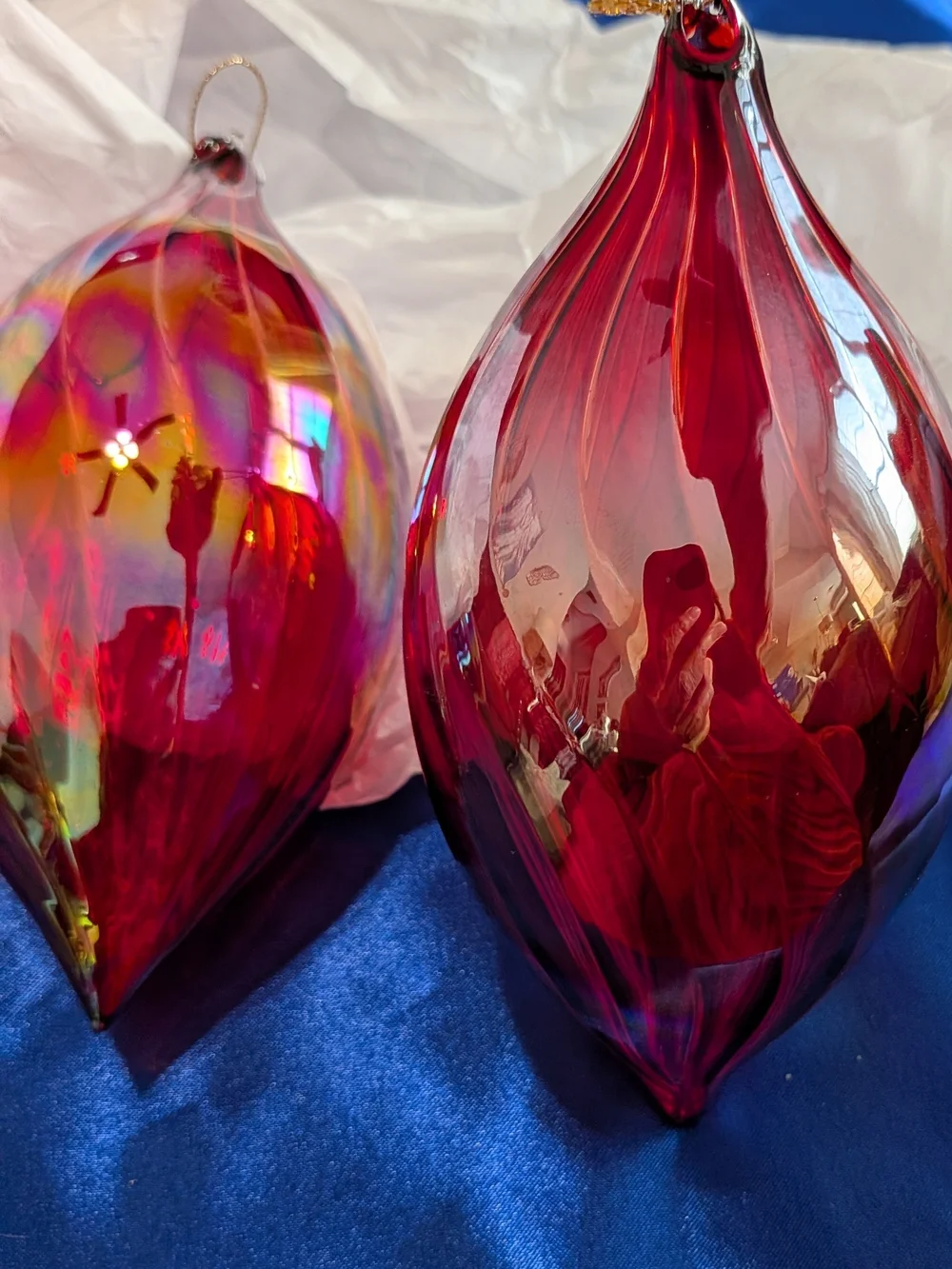 LG Iridescent Glass Teardrop Christmas Ornaments Set Of 4